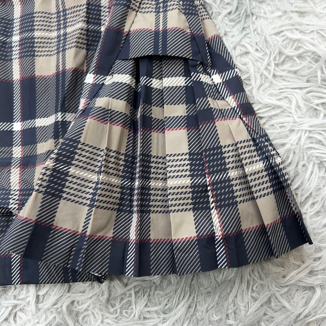 新品　パーリーゲイツ　ワンピース　中綿　チェック柄　フーディ　ベージュ　サイズ2