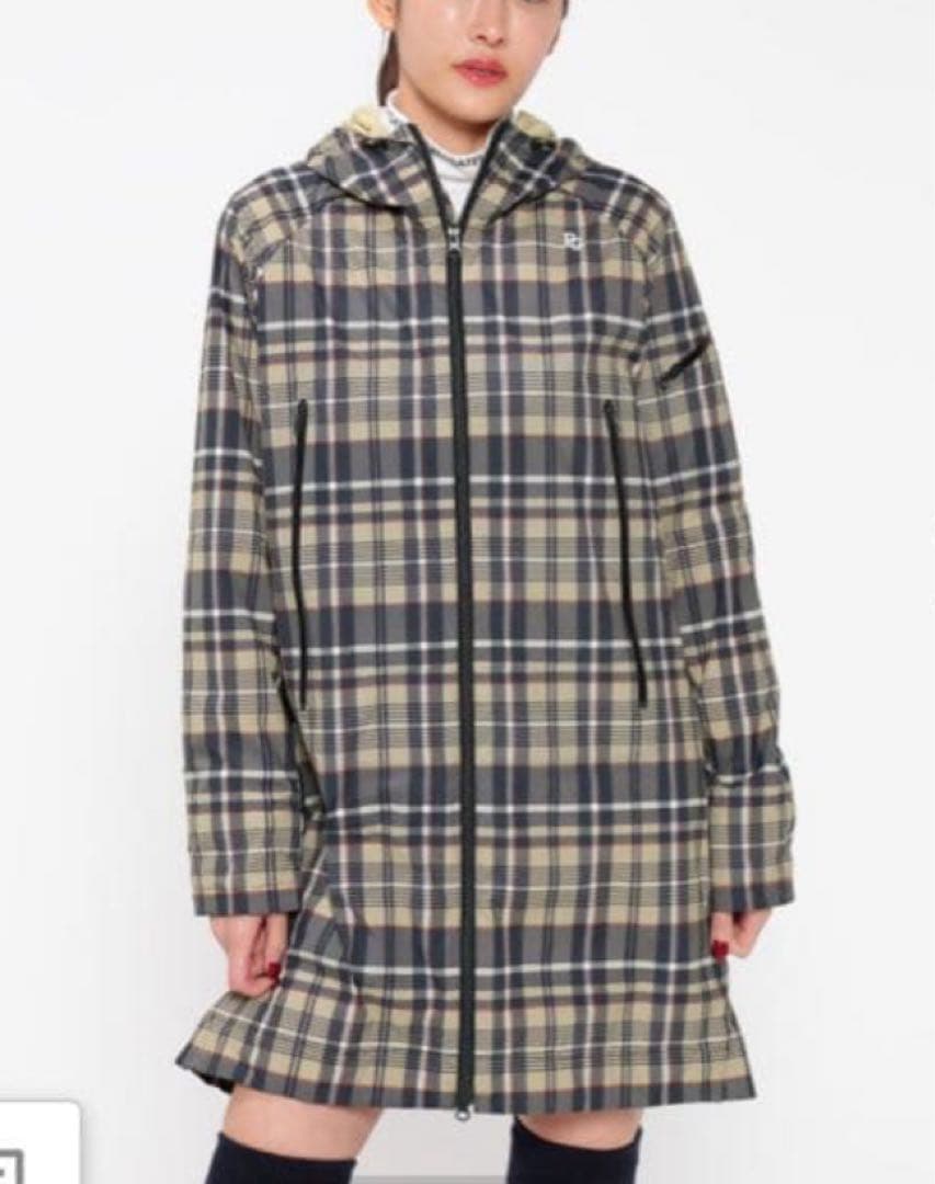 新品　パーリーゲイツ　ワンピース　中綿　チェック柄　フーディ　ベージュ　サイズ2