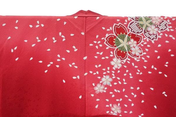 美品 振袖 赤 銀通し 桜花 金彩 身丈171cm お洒落 フォーマル 成人式