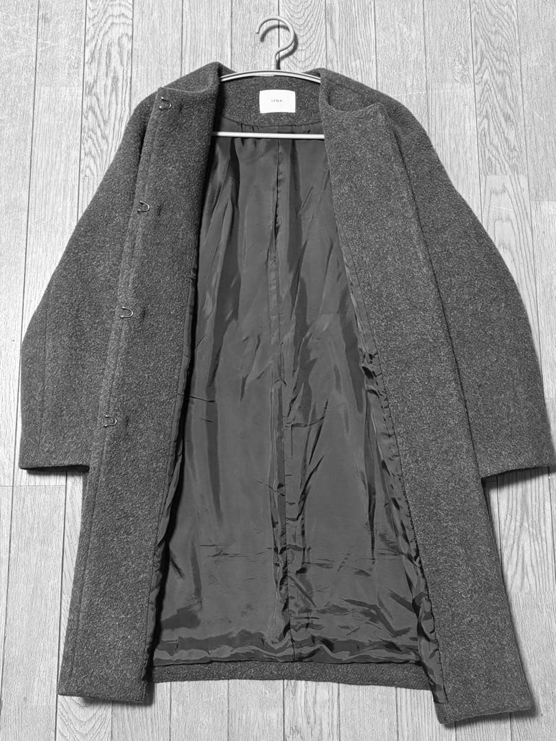 IENA ラムウールノーカラーロングコート 34サイズ 22AW 日本製