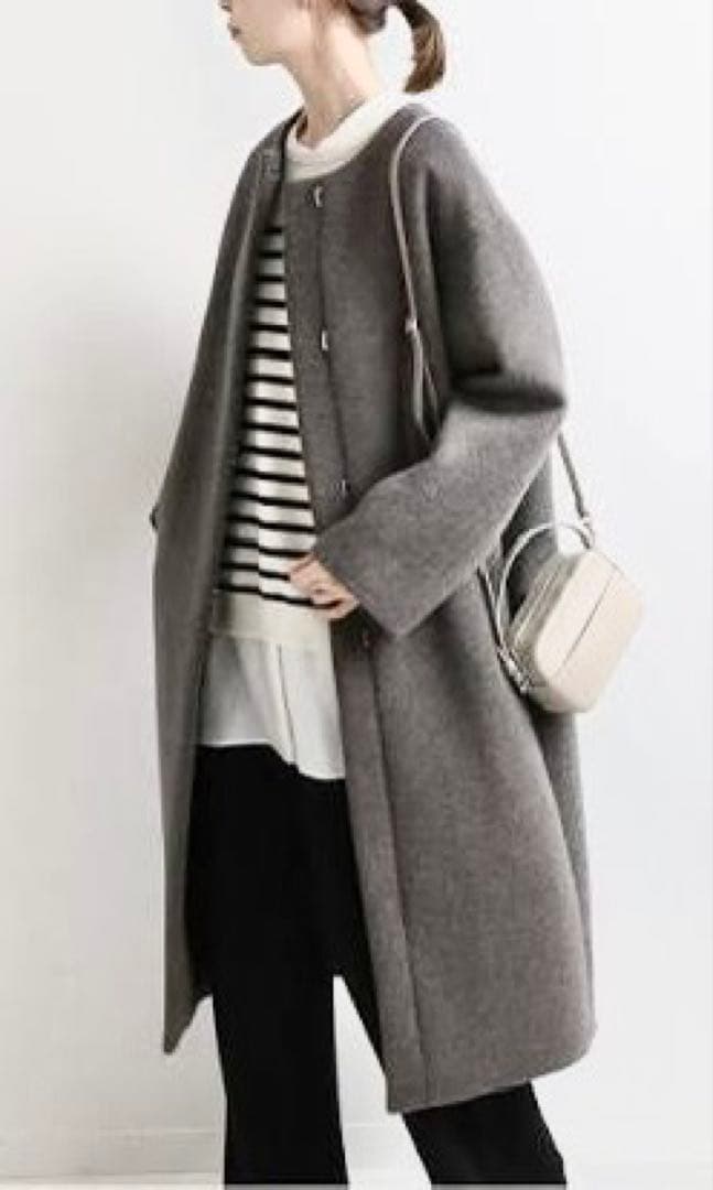 IENA ラムウールノーカラーロングコート 34サイズ 22AW 日本製