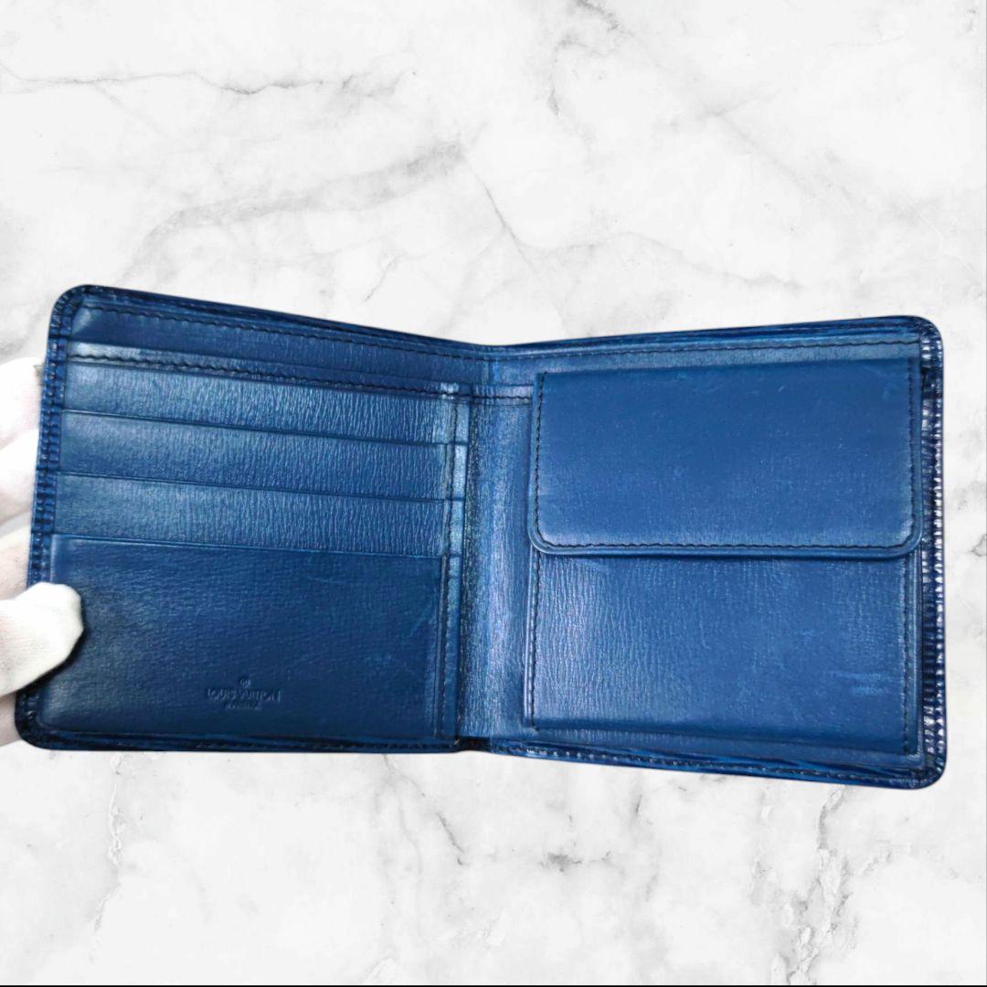 【美品】ルイヴィトン ポルトフォイユ・マルコ エピ 二つ折り財布 ブルー