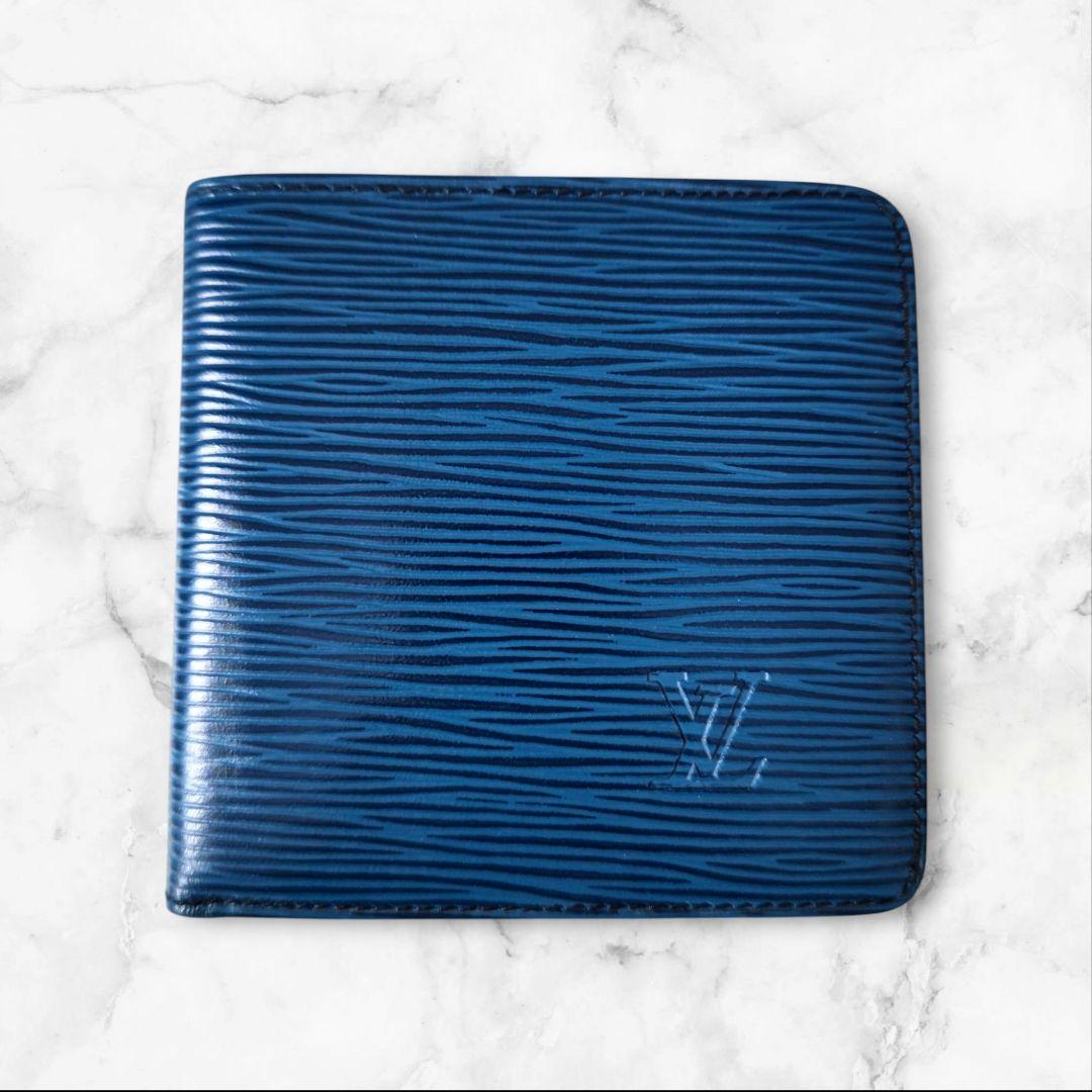 【美品】ルイヴィトン ポルトフォイユ・マルコ エピ 二つ折り財布 ブルー