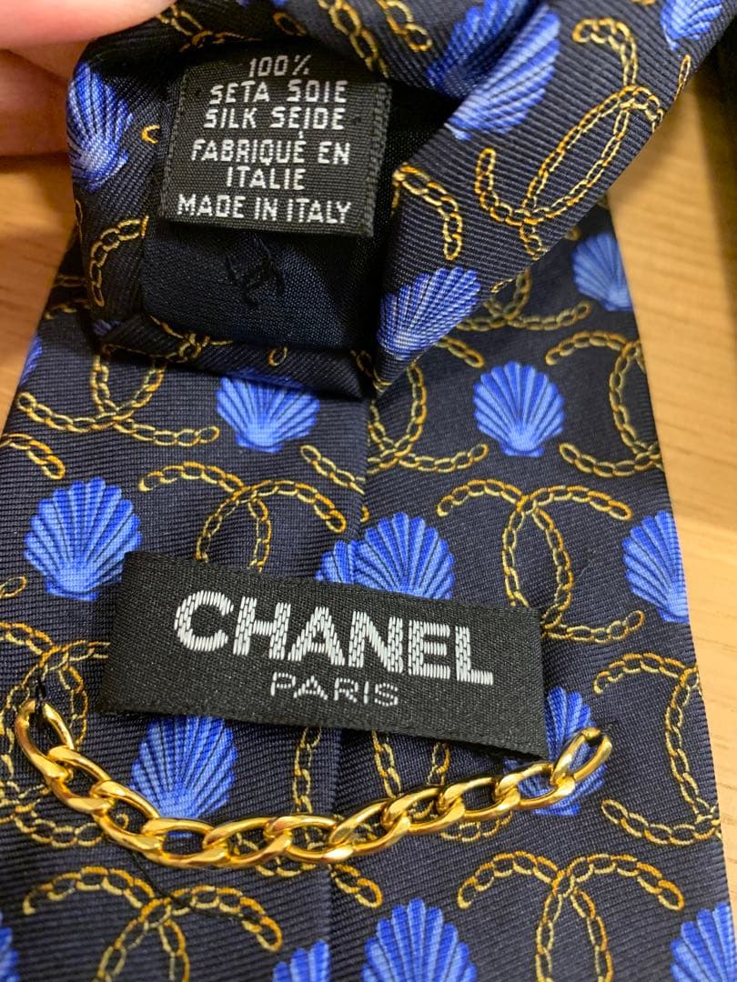 【試着のみ】CHANEL シルク ネクタイ ネイビー　イタリア製
