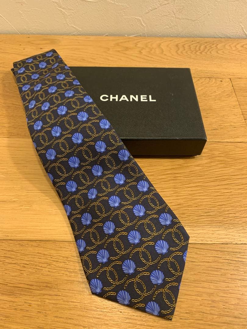 【試着のみ】CHANEL シルク ネクタイ ネイビー　イタリア製