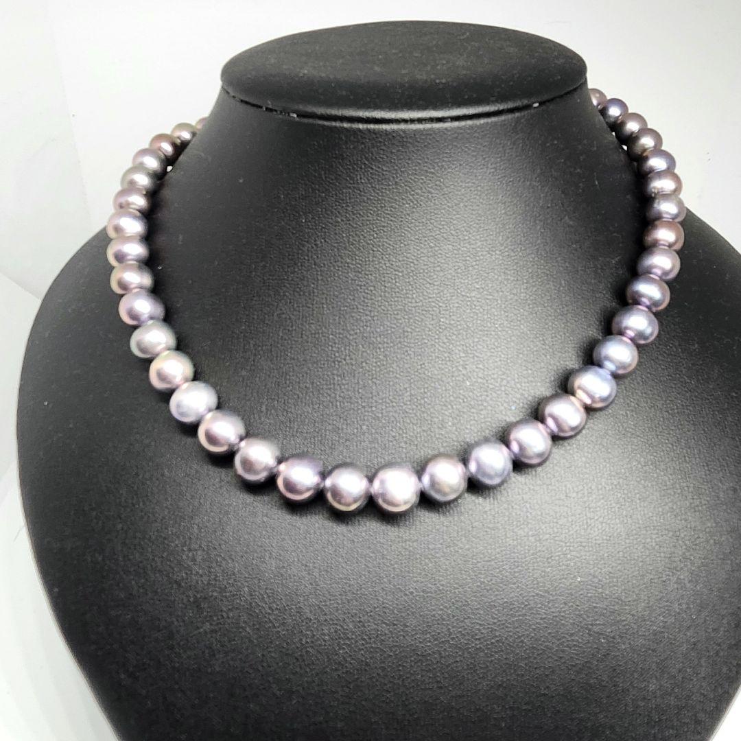 本真珠 パール ネックレス シルバー 刻印 ブラック玉虫 大粒 高級 入学 卒業