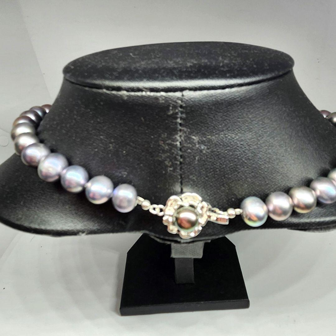 本真珠 パール ネックレス シルバー 刻印 ブラック玉虫 大粒 高級 入学 卒業