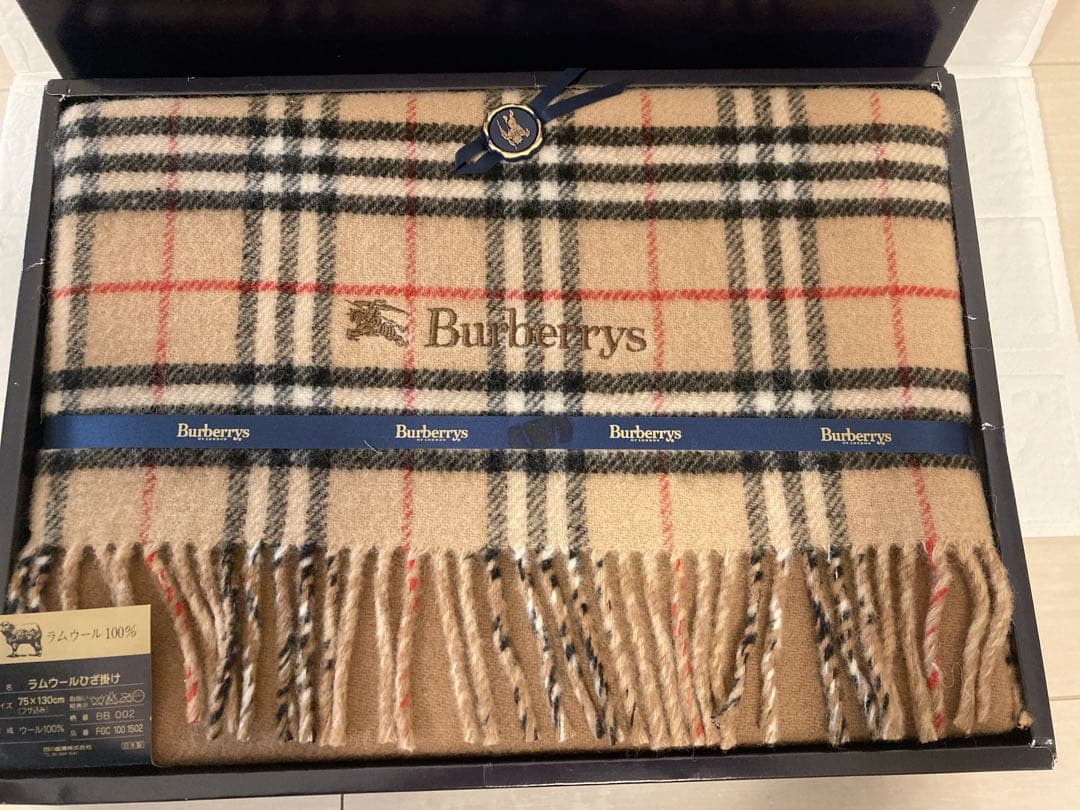 未使用箱入BURBERRYラムウール ストール 大判マフラー ひざ掛け