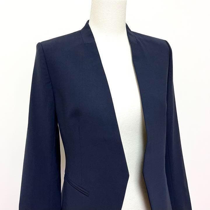 送料無料 美品 セオリー スーツ オフィス ノーカラー ジャケット ネイビー