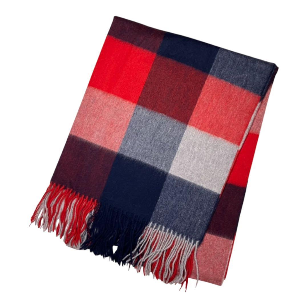 フワフワ しっとりなめらかカシミヤ100% ブロックチェック ストール 70cm