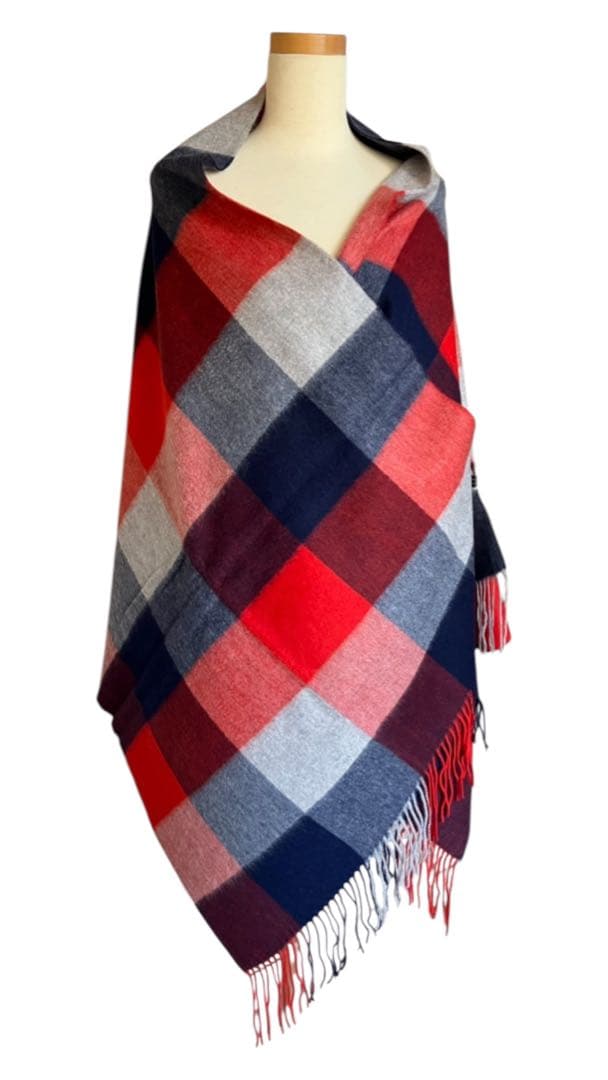 フワフワ しっとりなめらかカシミヤ100% ブロックチェック ストール 70cm