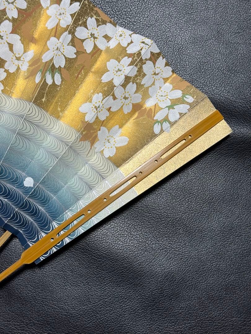 扇子　33.3cm 十松屋福井扇舗　金もみ　桜　観世水　仕舞扇　能楽　着物