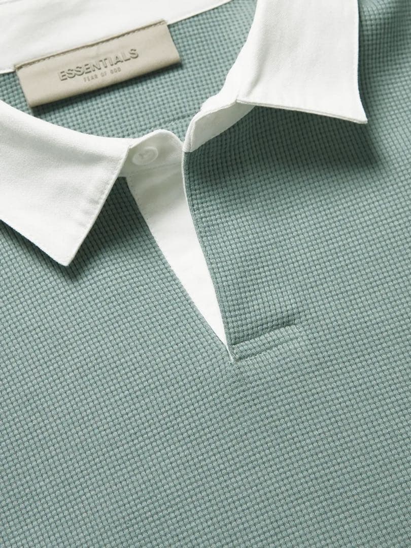 エッセンシャルズ ワッフル ニット ラグビー シャツ ブルー S