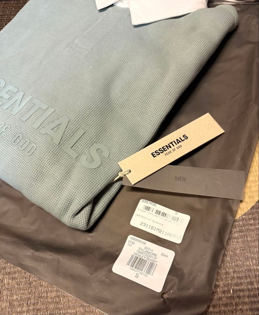 エッセンシャルズ ワッフル ニット ラグビー シャツ ブルー S