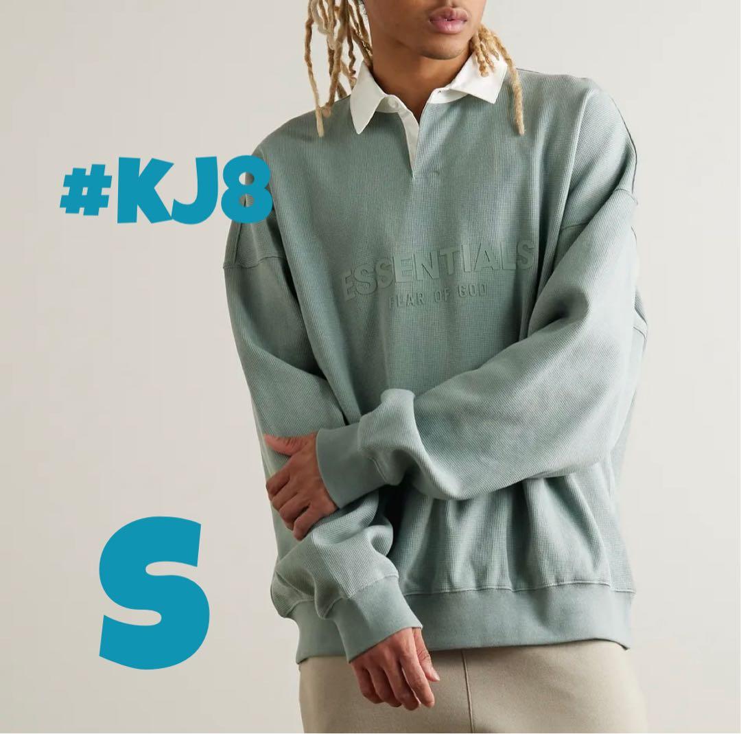 エッセンシャルズ ワッフル ニット ラグビー シャツ ブルー S