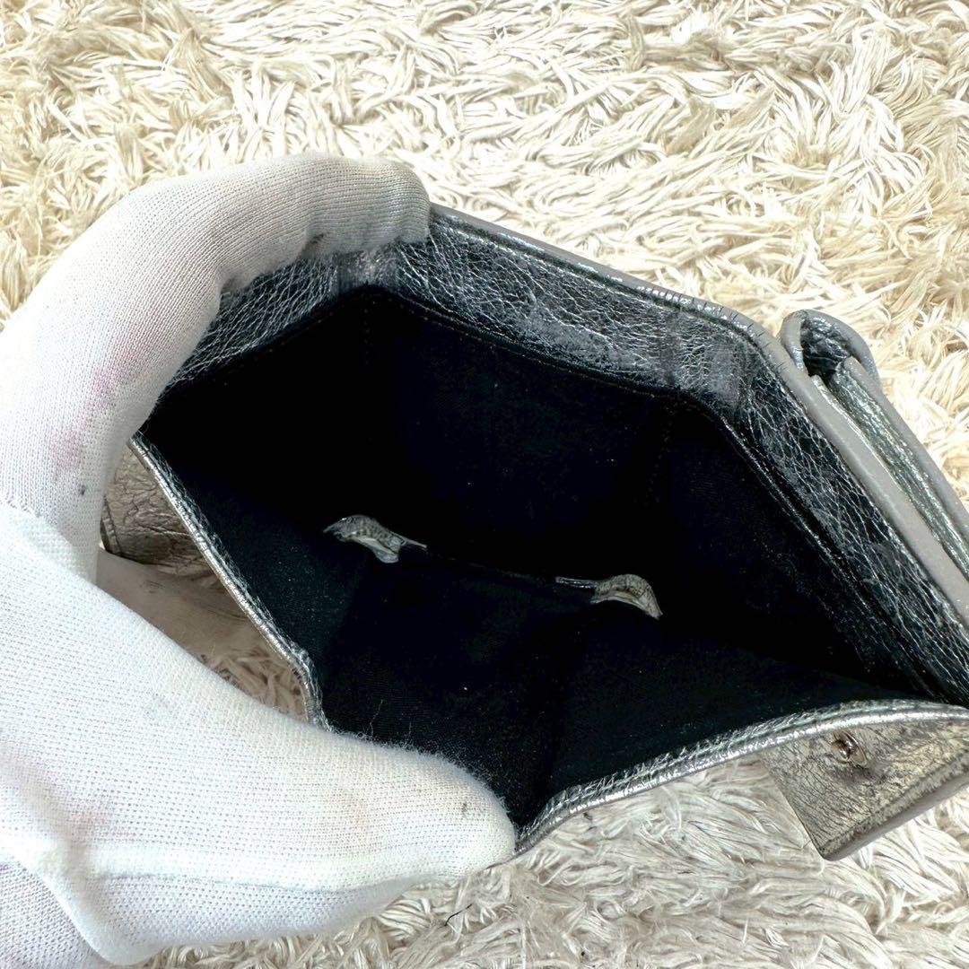 【美品】バレンシアガ 三つ折財布 シルバー ペーパーミニウォレット ユニセックス