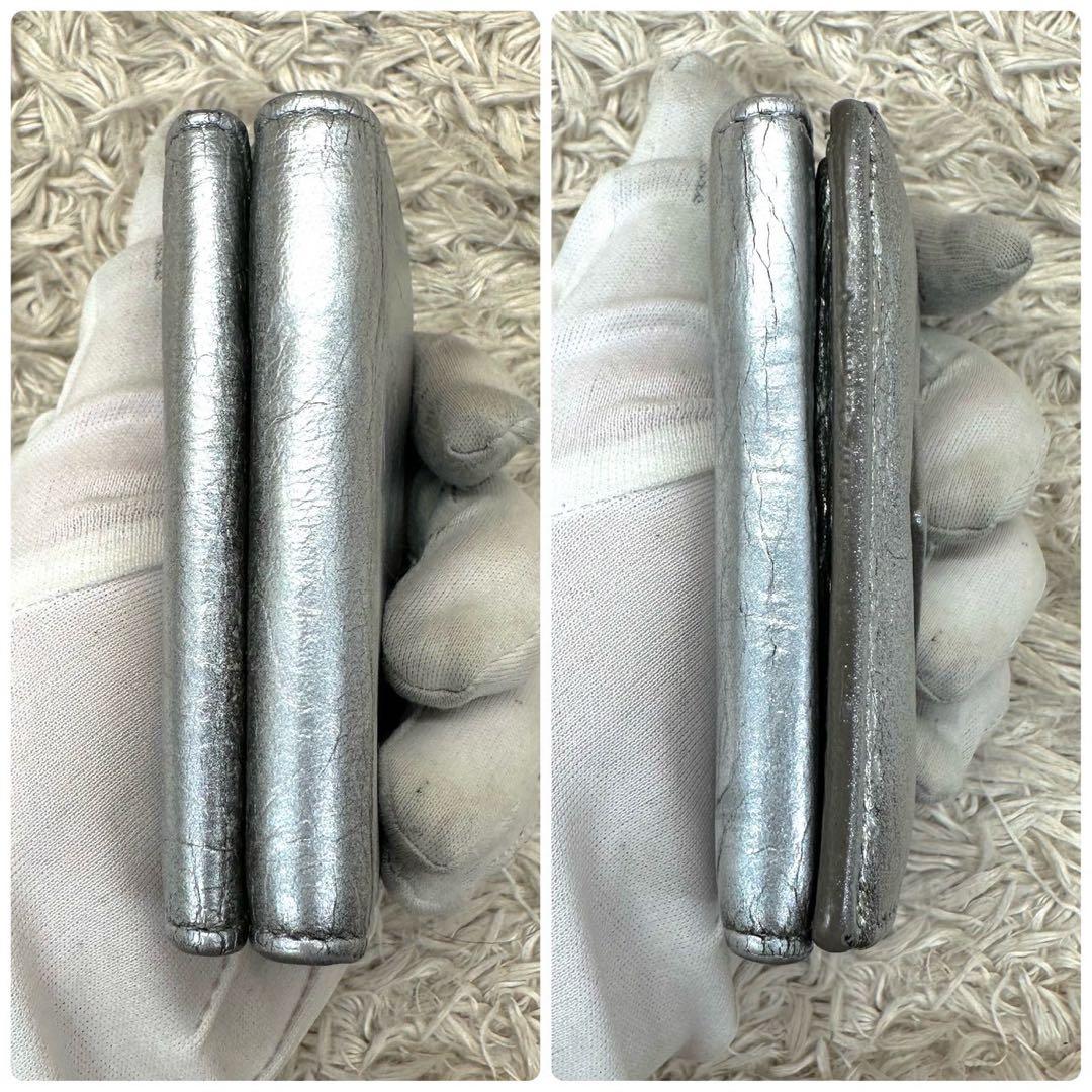 【美品】バレンシアガ 三つ折財布 シルバー ペーパーミニウォレット ユニセックス