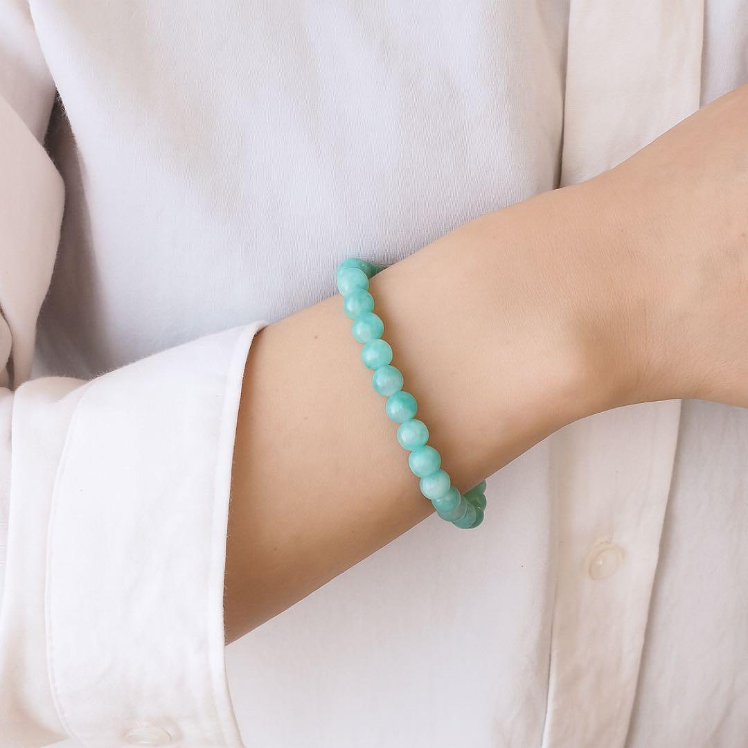 【blue.ks】高品質アマゾナイトのゴムブレスレット