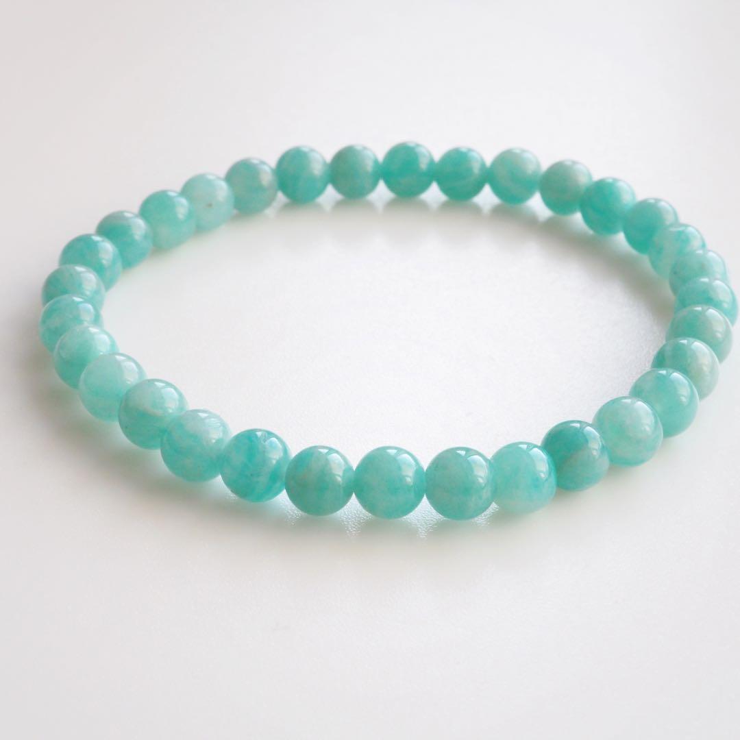 【blue.ks】高品質アマゾナイトのゴムブレスレット