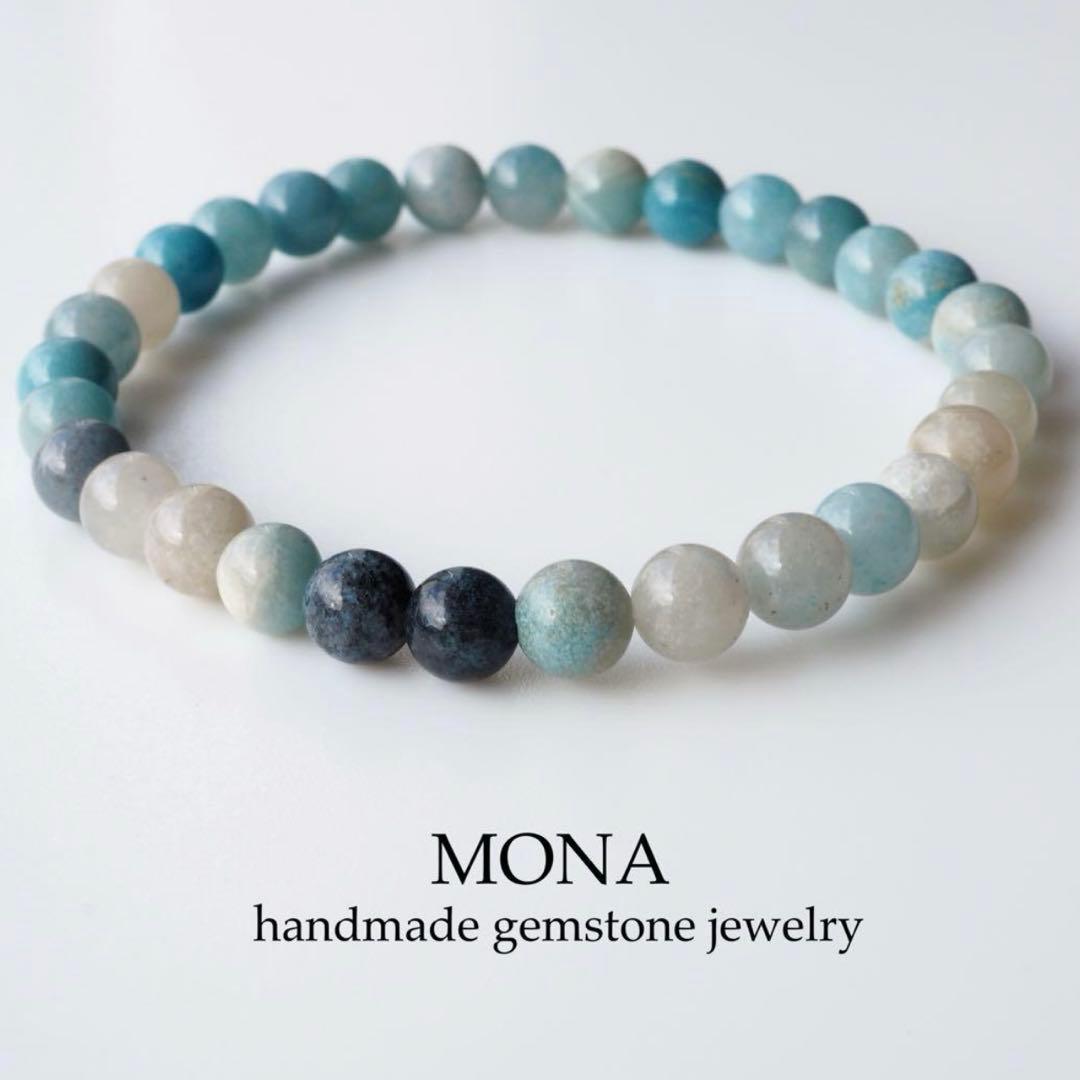 【blue.ks】高品質アマゾナイトのゴムブレスレット