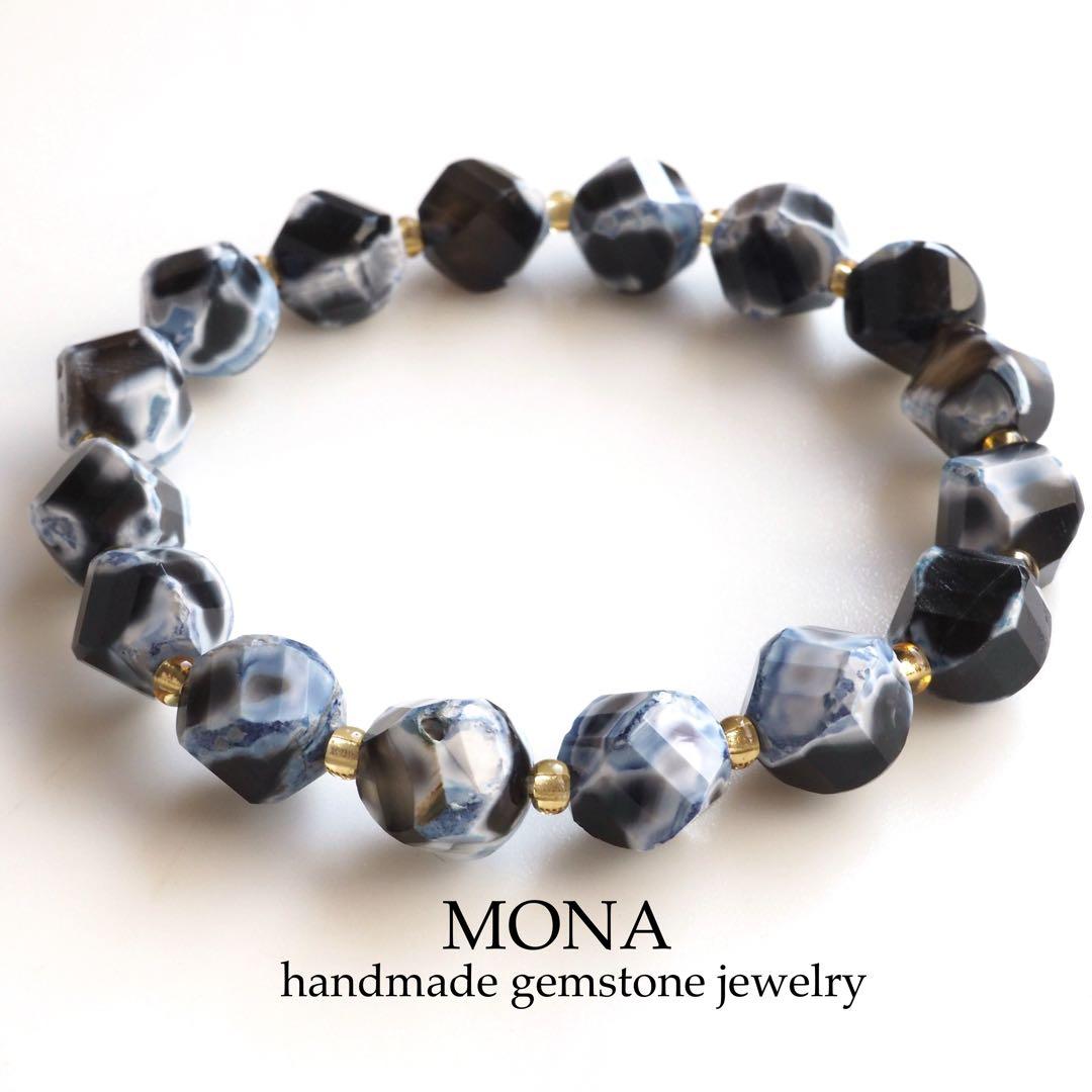 【blue.ks】高品質アマゾナイトのゴムブレスレット