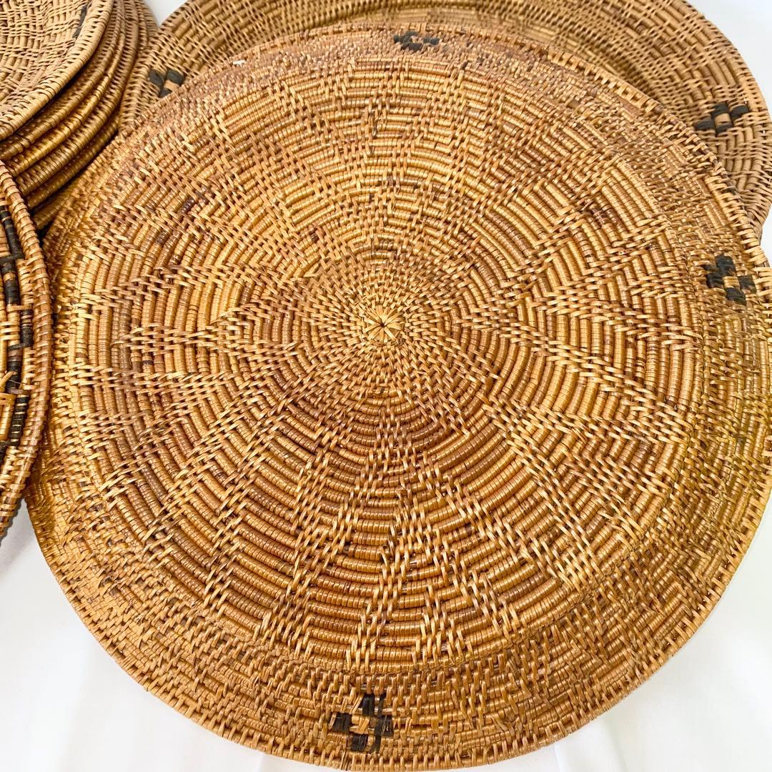 バリ島 アタ製 ラウンドトレイ 円形トレー お盆 2種14枚 セット売り 未使用