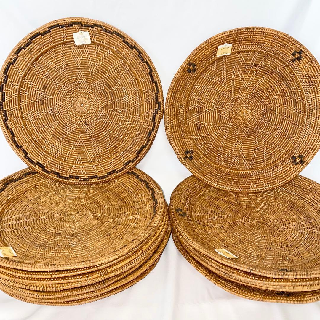 バリ島 アタ製 ラウンドトレイ 円形トレー お盆 2種14枚 セット売り 未使用