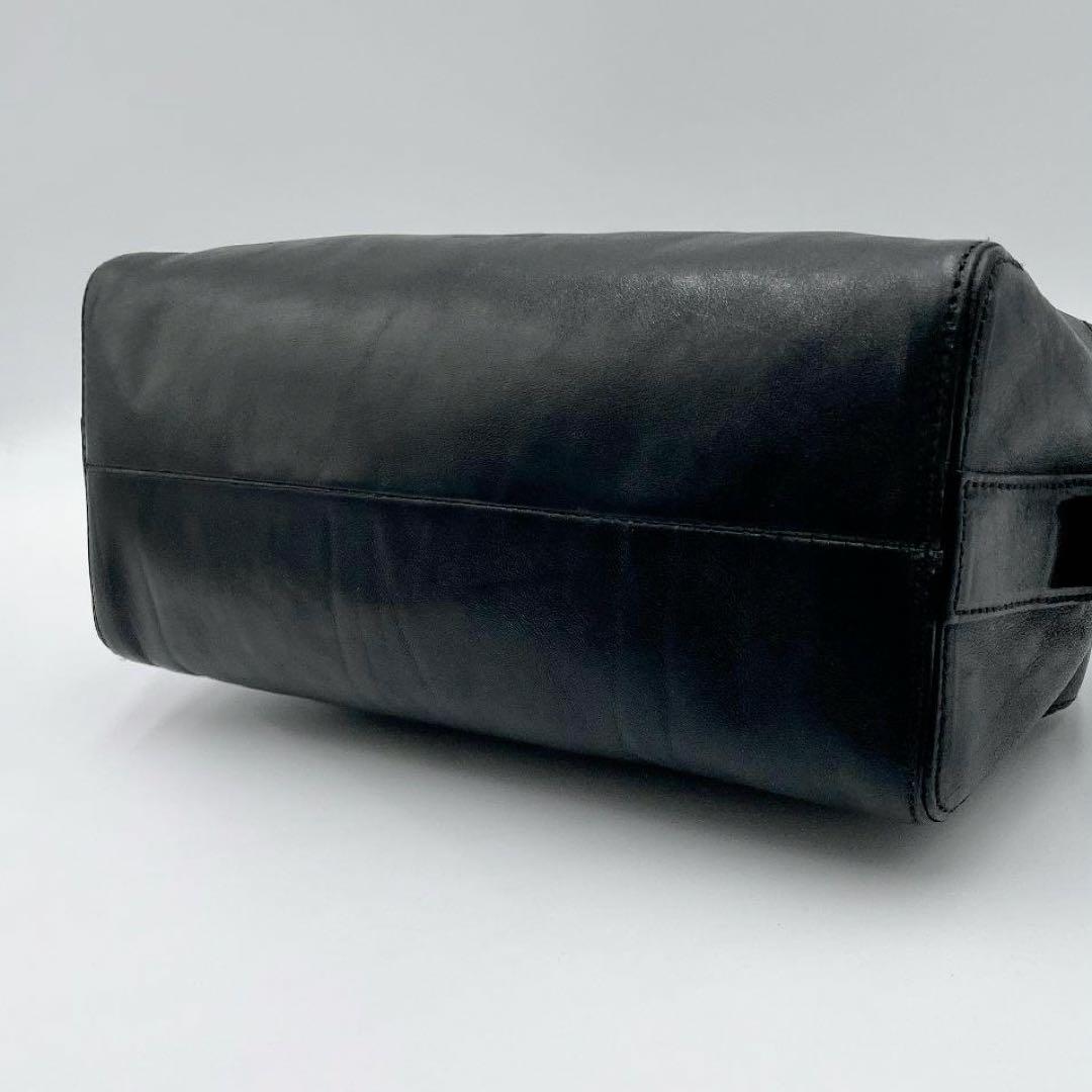 良品 HIROFU オールレザーワンショルダーバッグ 筒型 Hロゴ 黒f483
