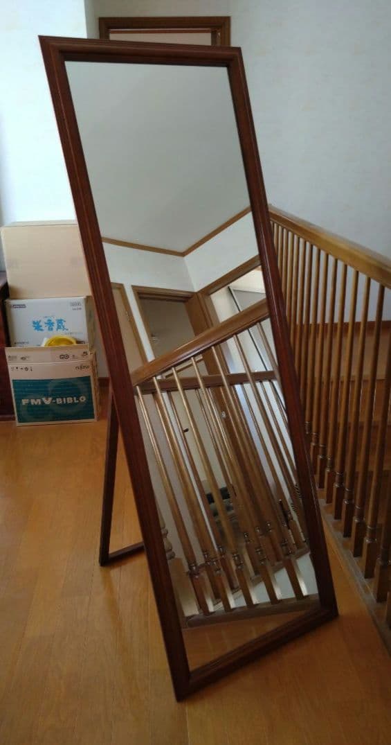 【新品未使用】大型ブラウンスタンドミラー　姿見全身　スタンド＆固定ひも　ヤマソロ