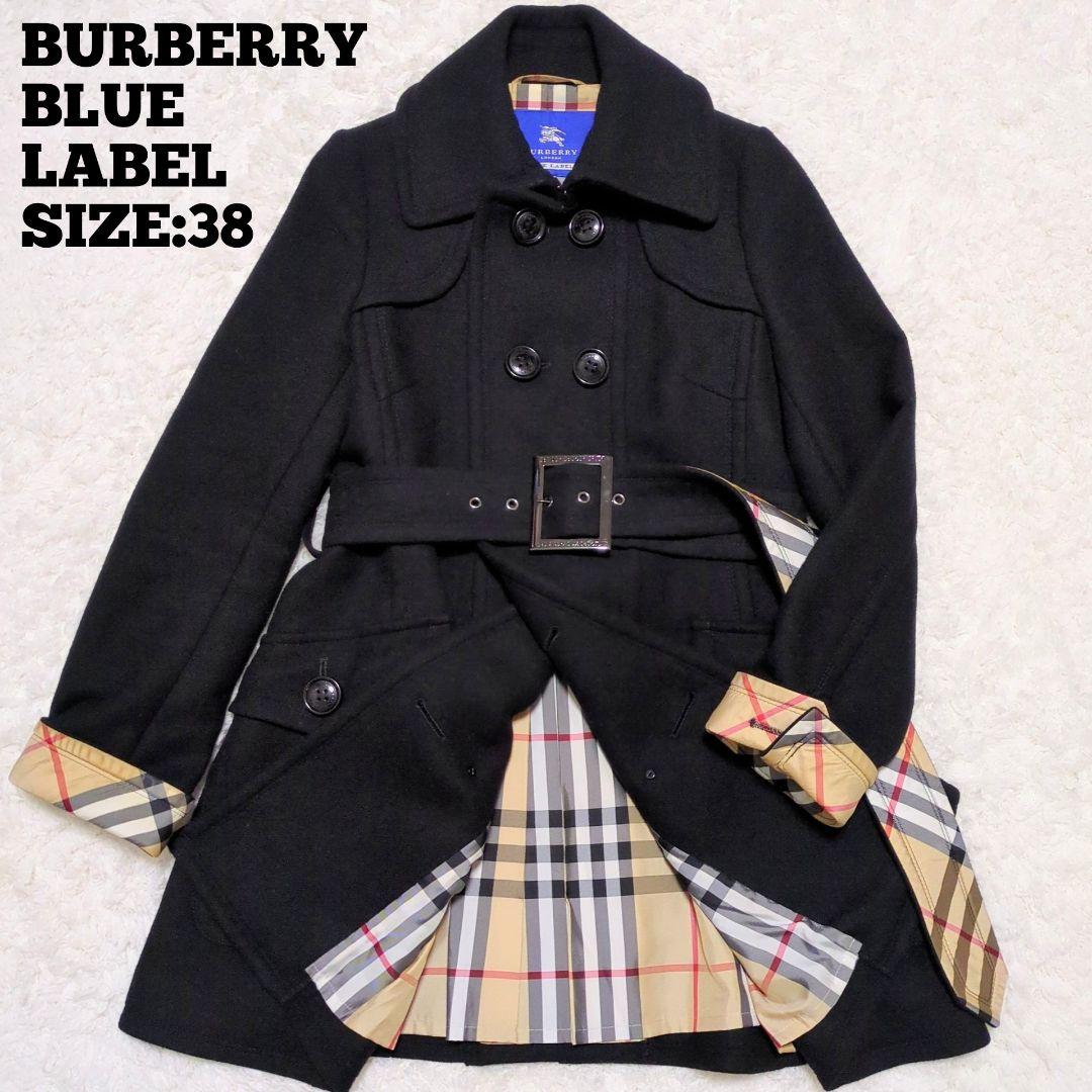 BURBERRY BLUE LABEL♦ノバチェック アンゴラ混コート 黒 38