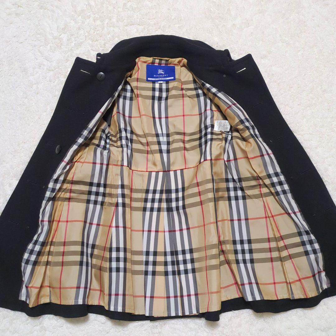 BURBERRY BLUE LABEL♦ノバチェック アンゴラ混コート 黒 38
