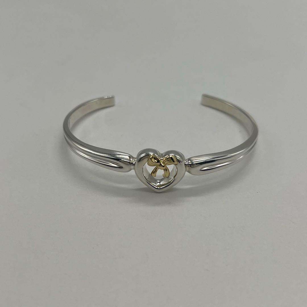 ティファニー TIFFANY ハート リボン バングル SV YG コンビ 希少