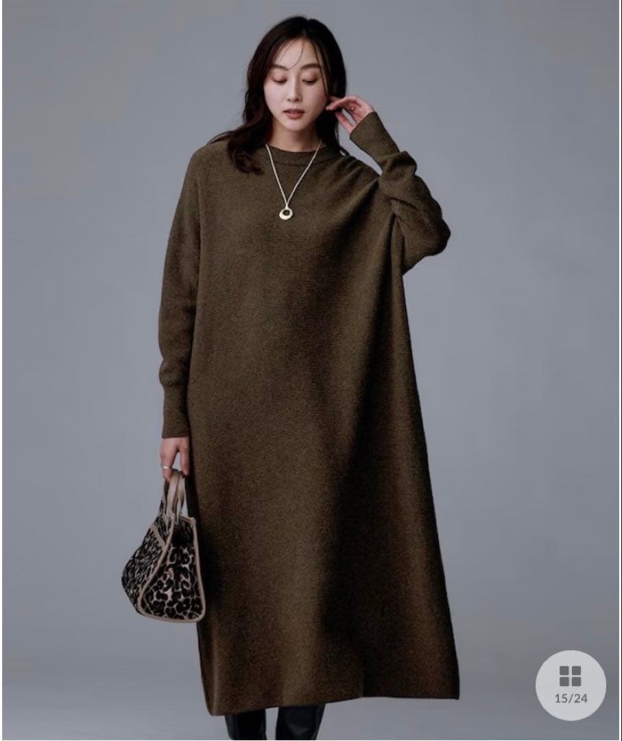 アンタイトル　大きいサイズ　ダークブラウン ニットロングワンピース