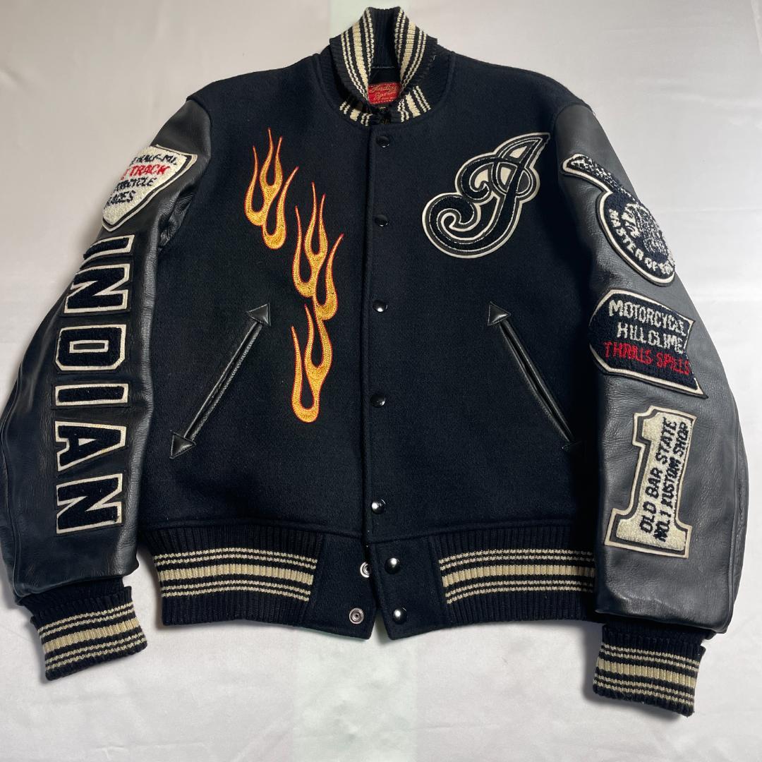 インディアンモーターサイクル　牛革　スタジャン　本革　ウール　フルデコ　刺繍