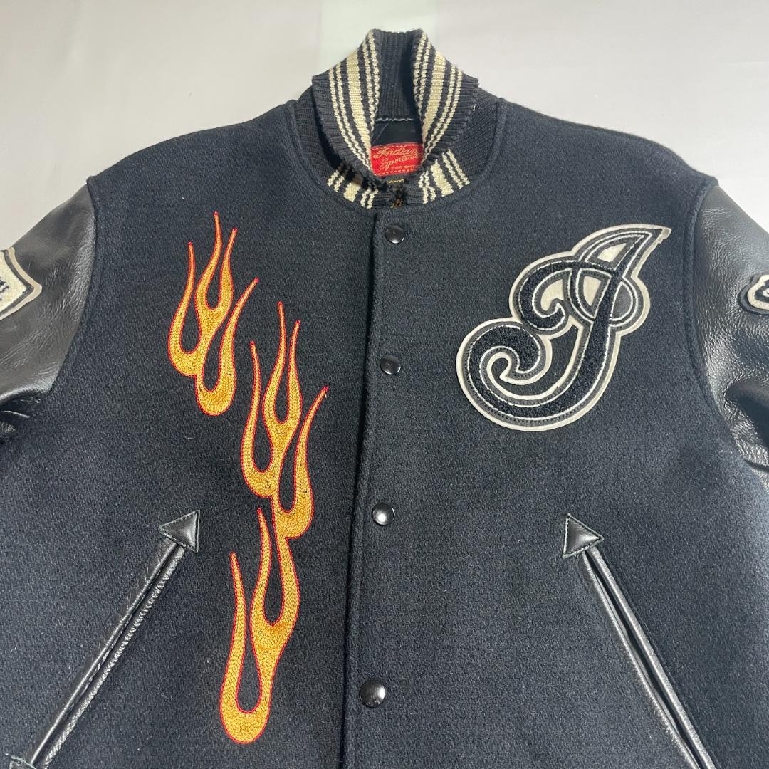 インディアンモーターサイクル　牛革　スタジャン　本革　ウール　フルデコ　刺繍
