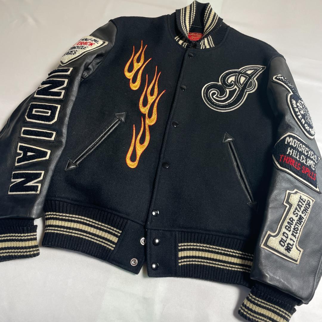 インディアンモーターサイクル　牛革　スタジャン　本革　ウール　フルデコ　刺繍
