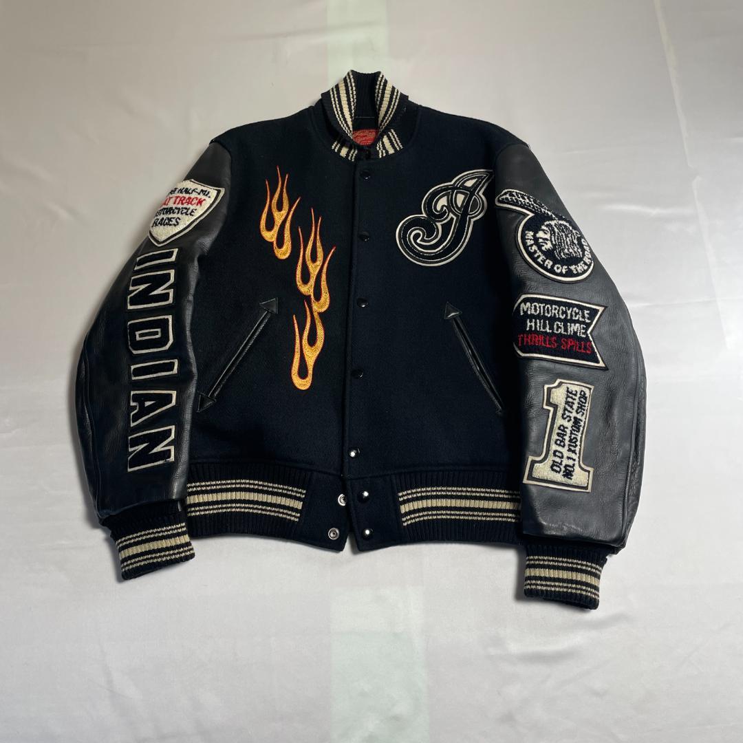 インディアンモーターサイクル　牛革　スタジャン　本革　ウール　フルデコ　刺繍