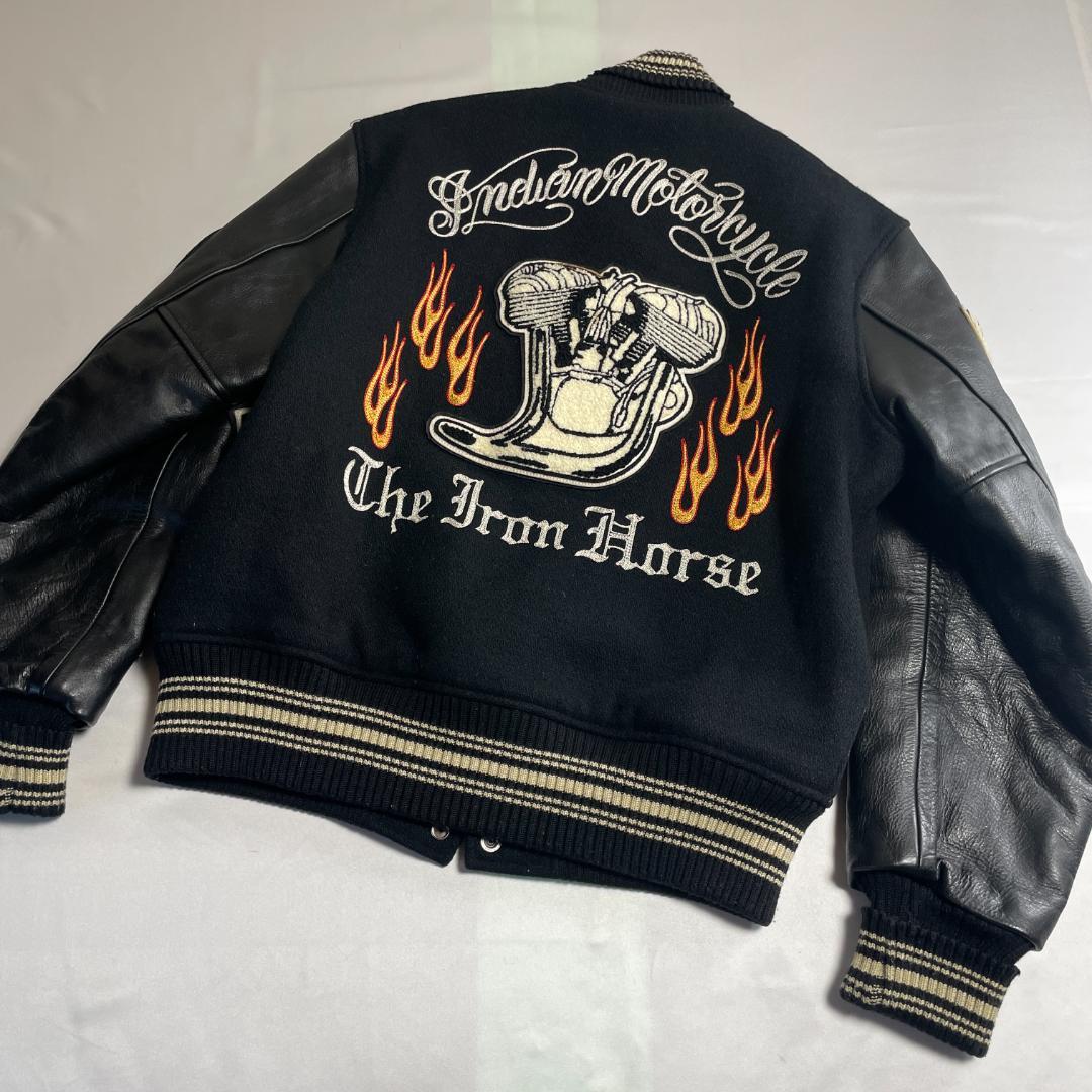 インディアンモーターサイクル　牛革　スタジャン　本革　ウール　フルデコ　刺繍