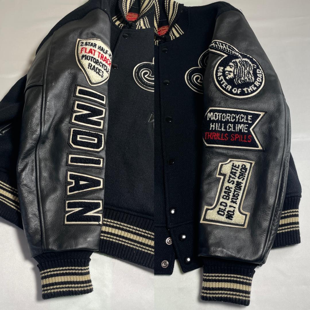 インディアンモーターサイクル　牛革　スタジャン　本革　ウール　フルデコ　刺繍