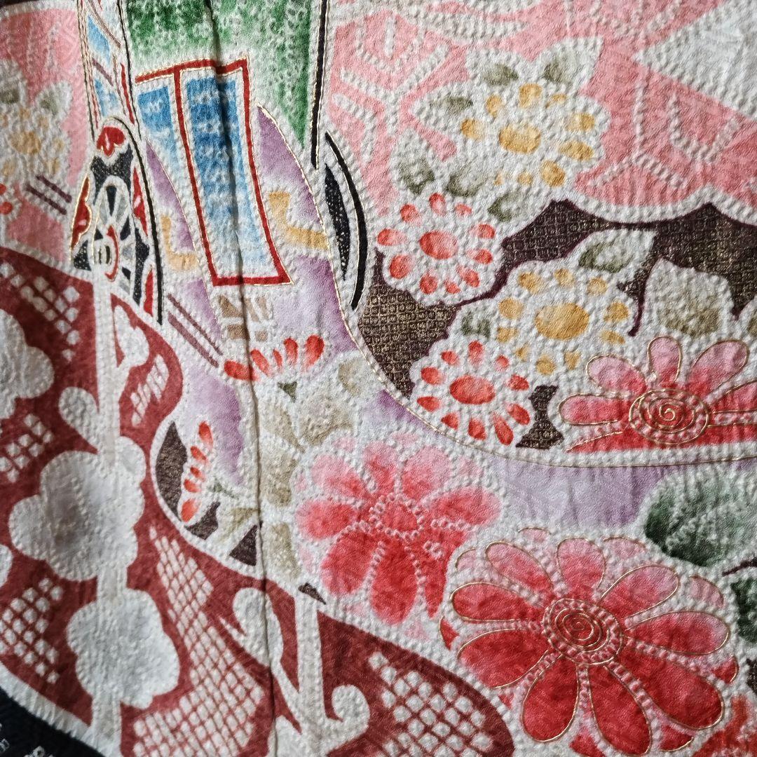 439.極上の総絞り　振袖7点セット 正絹　フルセット　成人式　ダークな苺