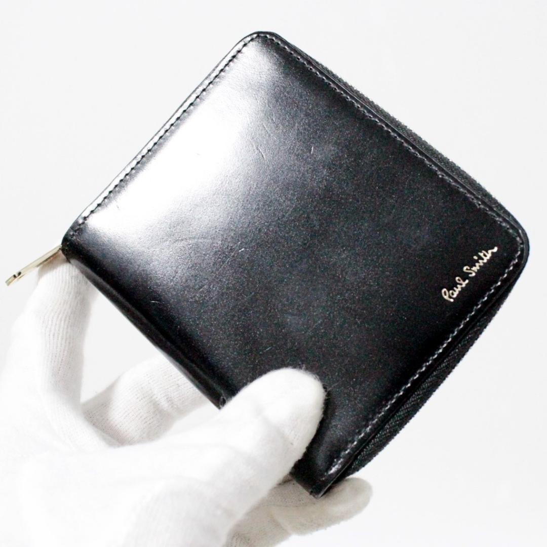 新品 ポールスミス 47300円 コードバン ラウンドファスナー折り財布 黒