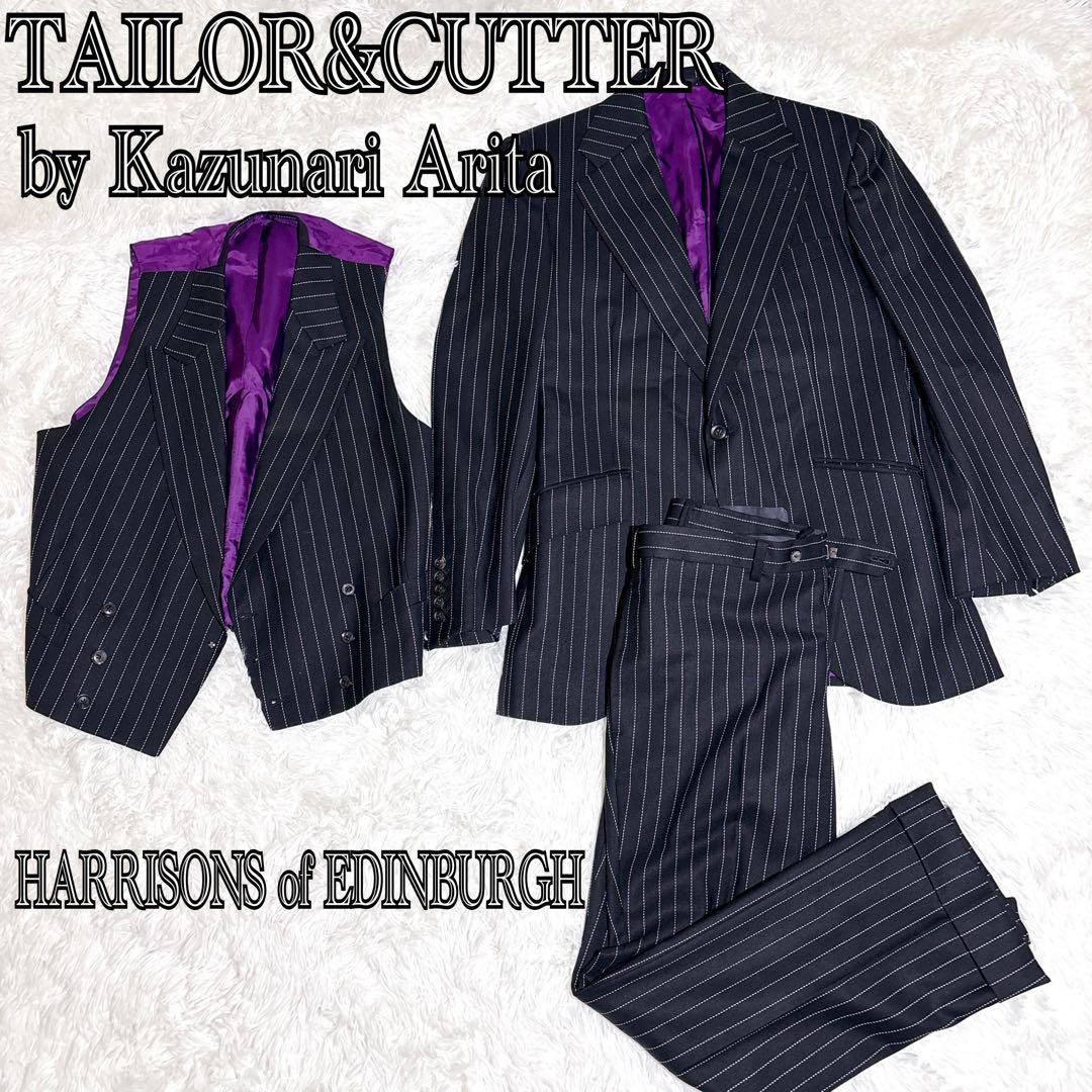 美品 TAILOR&CUTTER 有田一成 スーツ オーダー ストライプ 紫