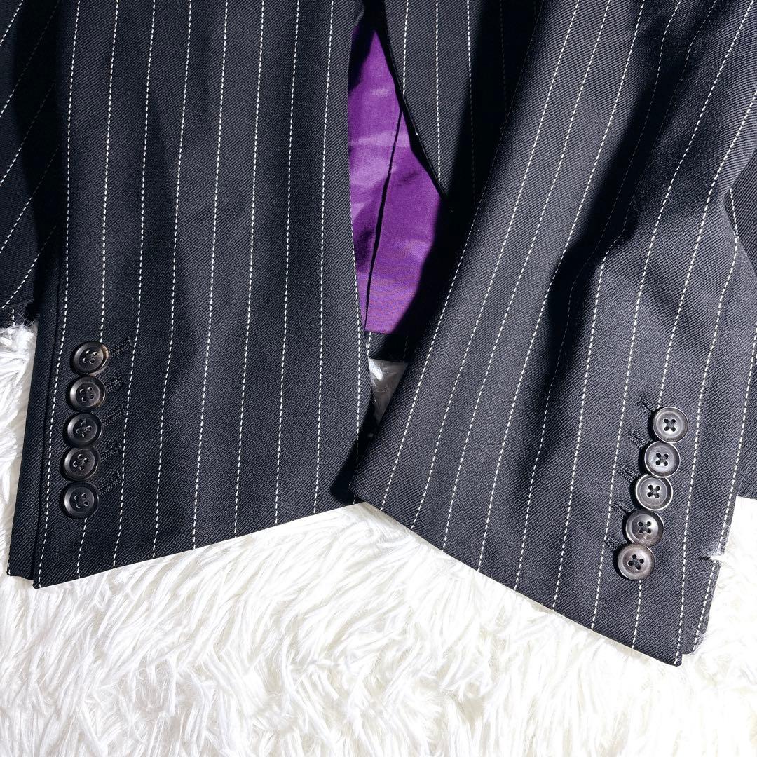 美品 TAILOR&CUTTER 有田一成 スーツ オーダー ストライプ 紫