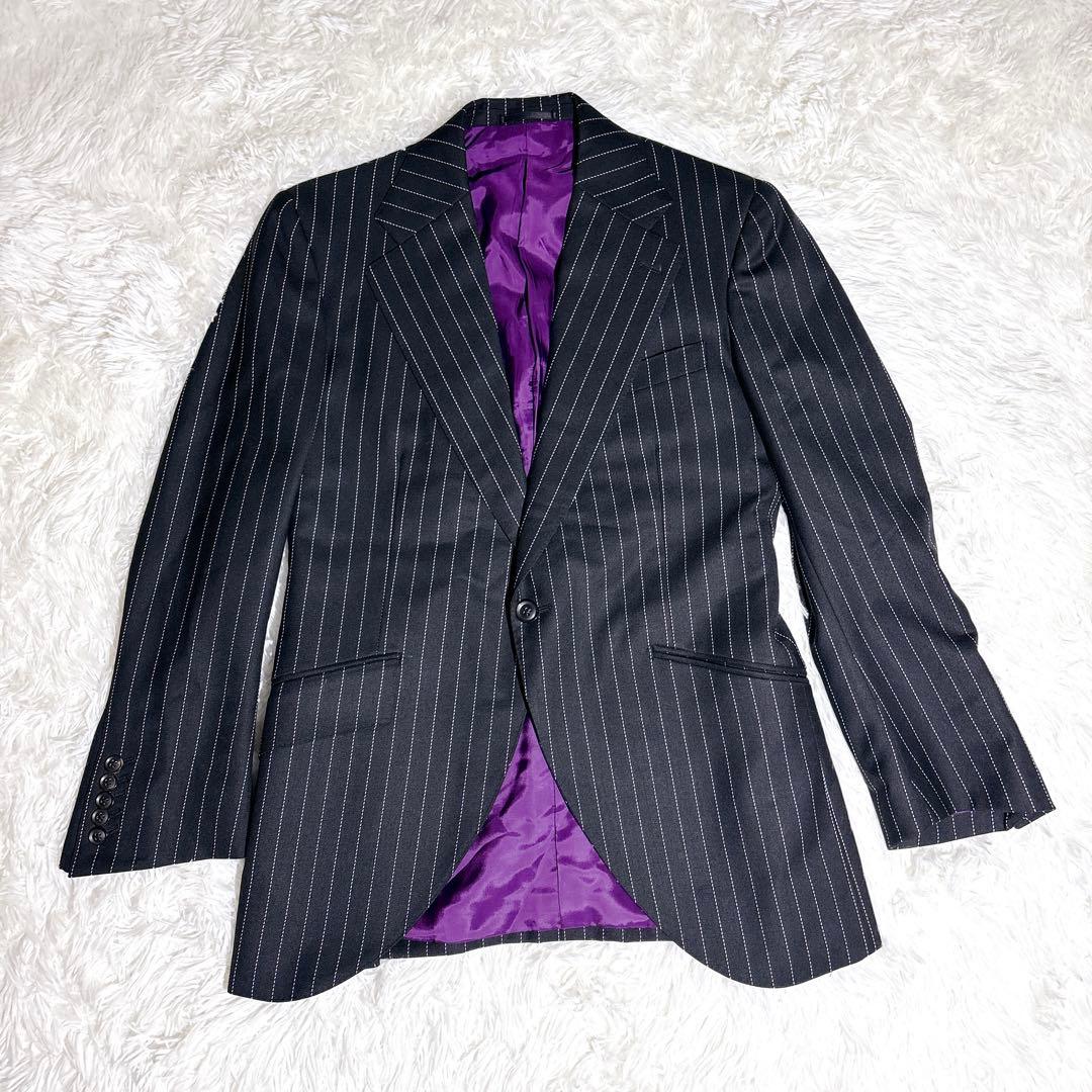 美品 TAILOR&CUTTER 有田一成 スーツ オーダー ストライプ 紫