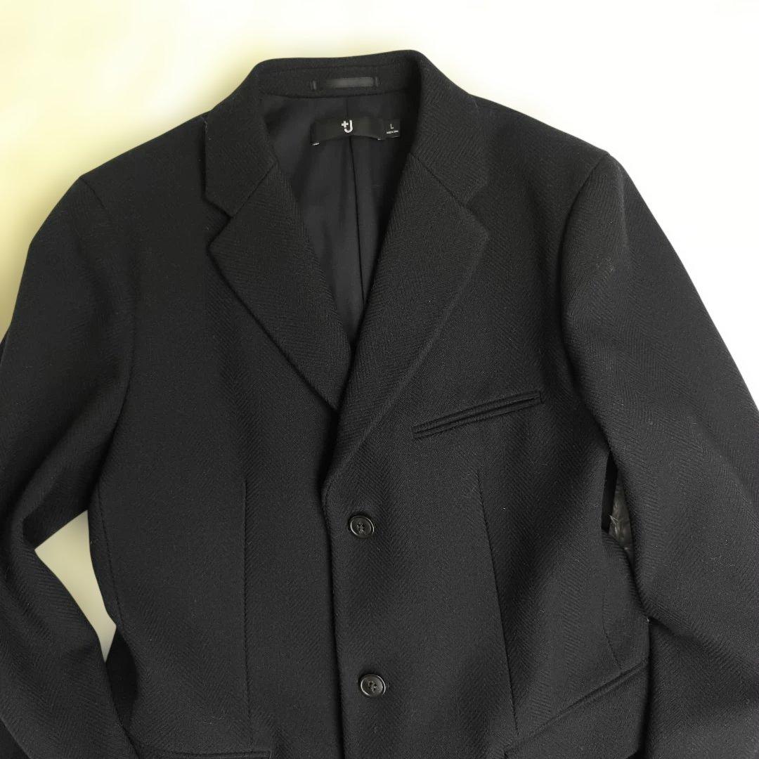 ✨美品✨ ユニクロ +J ウールブレンドチェスターコート ヘリンボーン 紺色