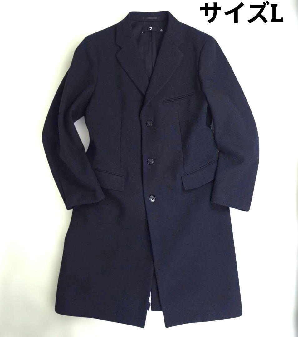 ✨美品✨ ユニクロ +J ウールブレンドチェスターコート ヘリンボーン 紺色