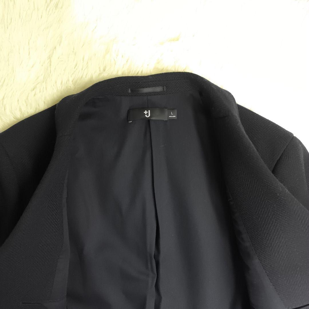 ✨美品✨ ユニクロ +J ウールブレンドチェスターコート ヘリンボーン 紺色