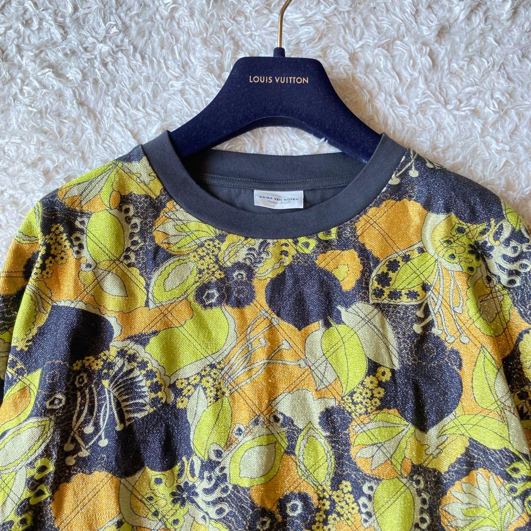 ドリスヴァンノッテン　コットン切り替えトレーナー　ラメ入り生地　ボタニカル　花柄