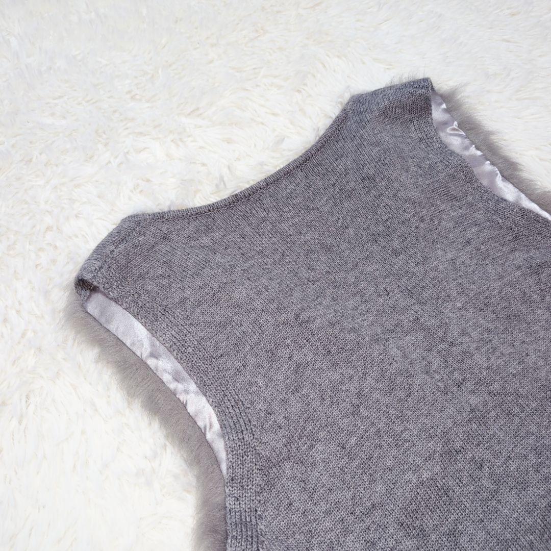 【美品】アルアバイル フェイクファードッキングショートジレ グレー　ニットベスト