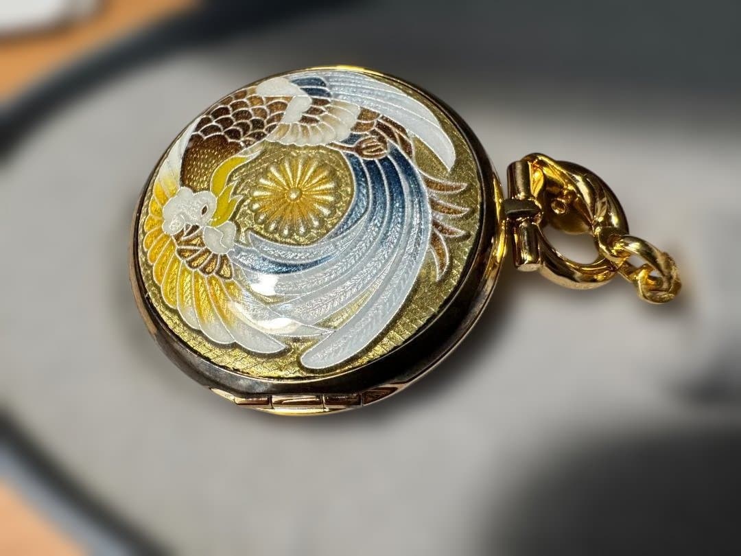 天皇陛下御在位60周年記念 懐中時計　和装七宝　松本徽章製